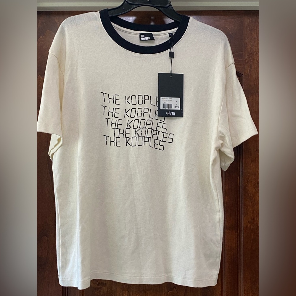The Kooples Womens Logo T-Shirt in ivory with black graphic US Sz 8 NWT
